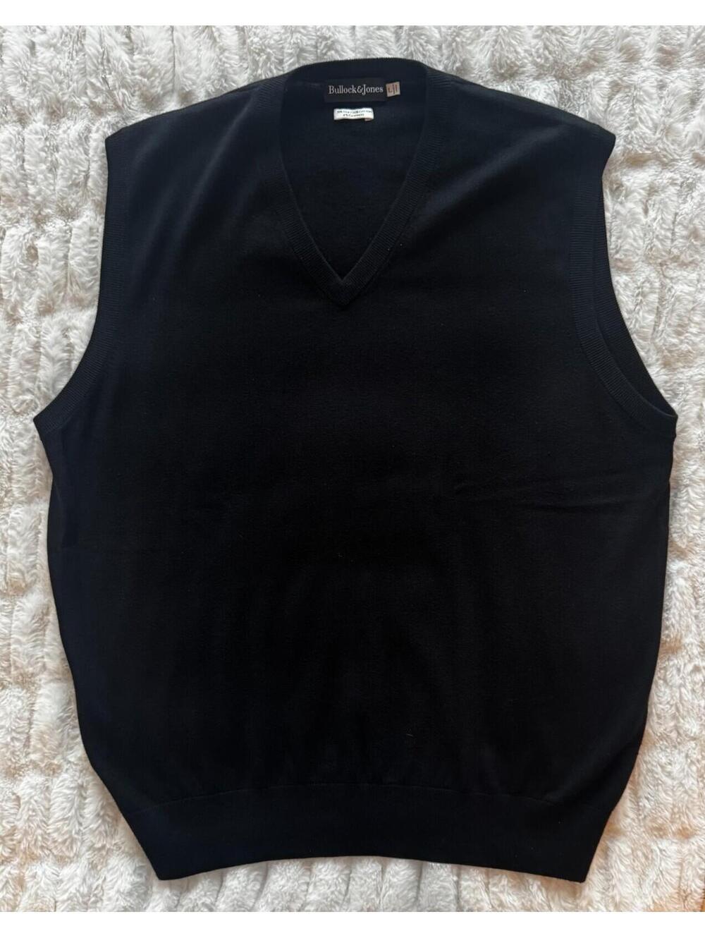 Bullock Jones Sweater Vest Mens Large Black Silk Cashmere V Neck Classic
